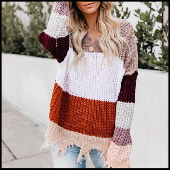 Distressed Earth Toned Sweater - Picture 4 of 5